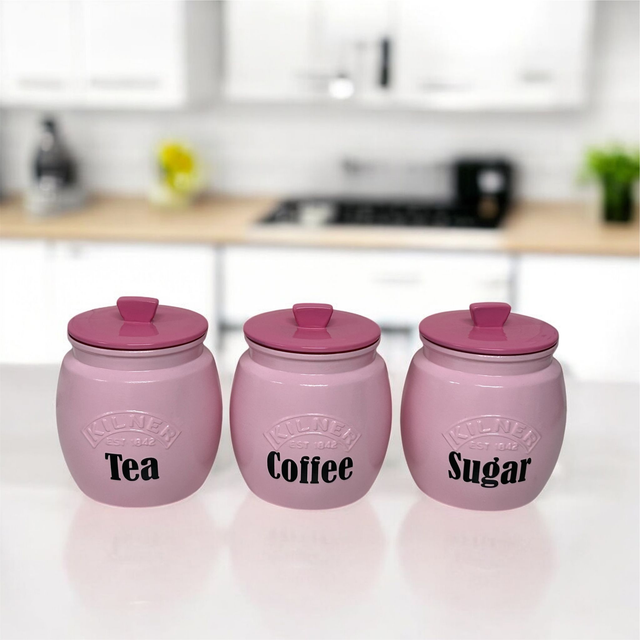 Pink Tea Coffee Sugar Canisters 