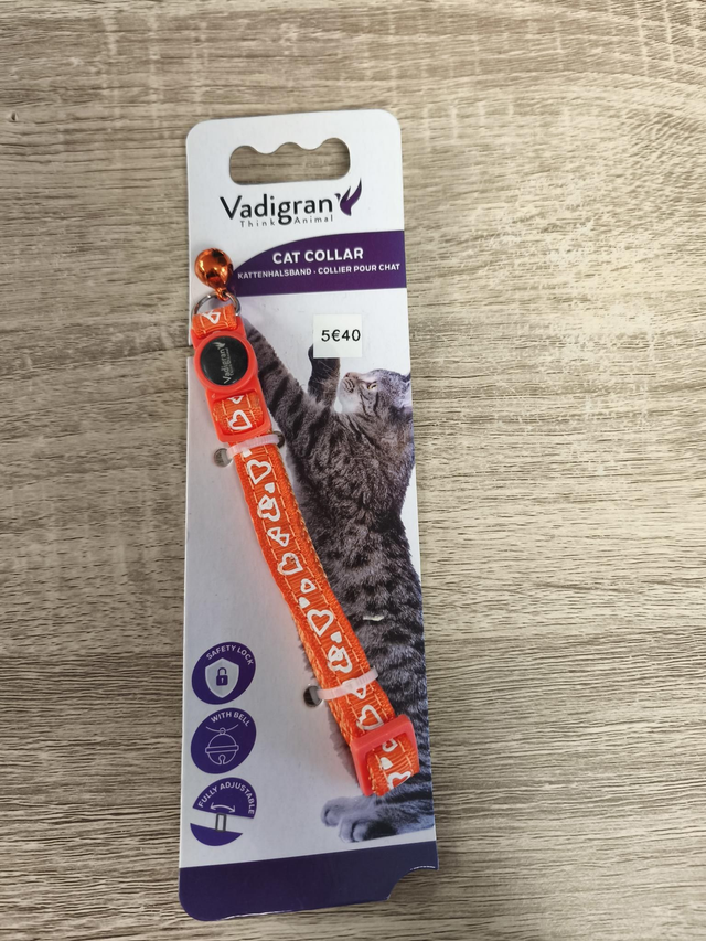 Collier chat réglable nylon orange fantaisie