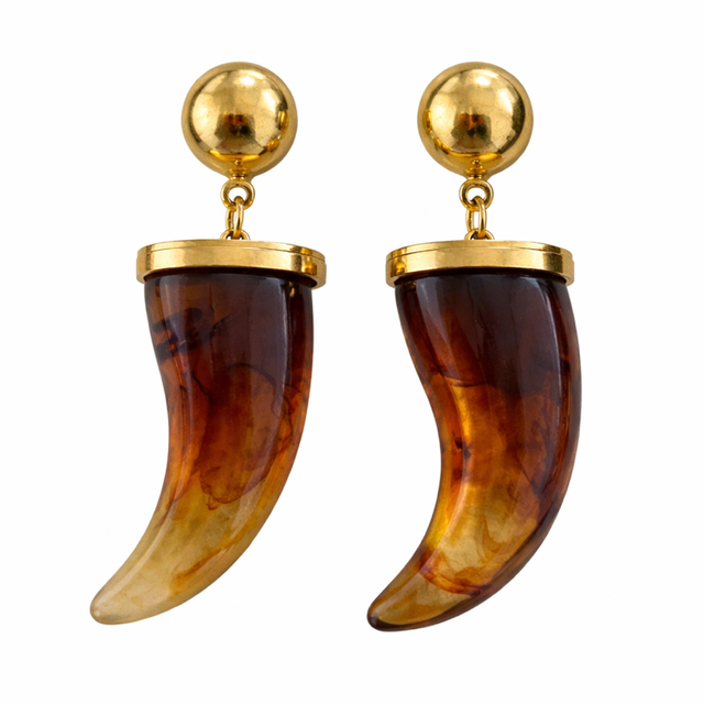 Pendientes acero dorado cuerno ámbar 