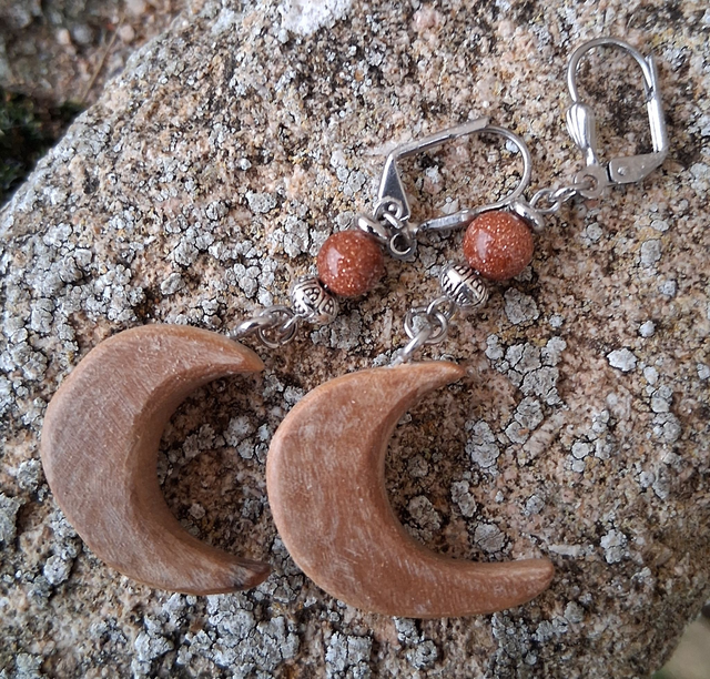 Boucles d'oreilles en Bois et Pierres, Olivier et Goldstone