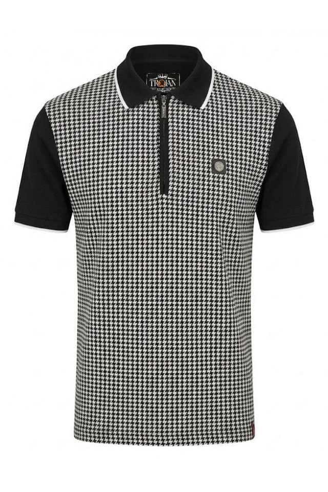 Trojan TR9125 Mono Houndstooth Zip Polo - Black