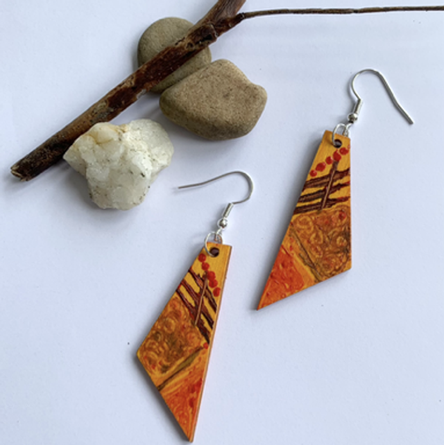 Hand Painted Wooden Geometric Abstract Earrings