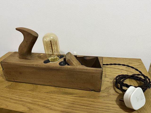 Stylish lamp, hand-made from an old carpenter's plane.