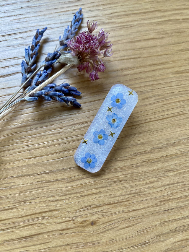 Barrette mini rectangulaire - myosotis