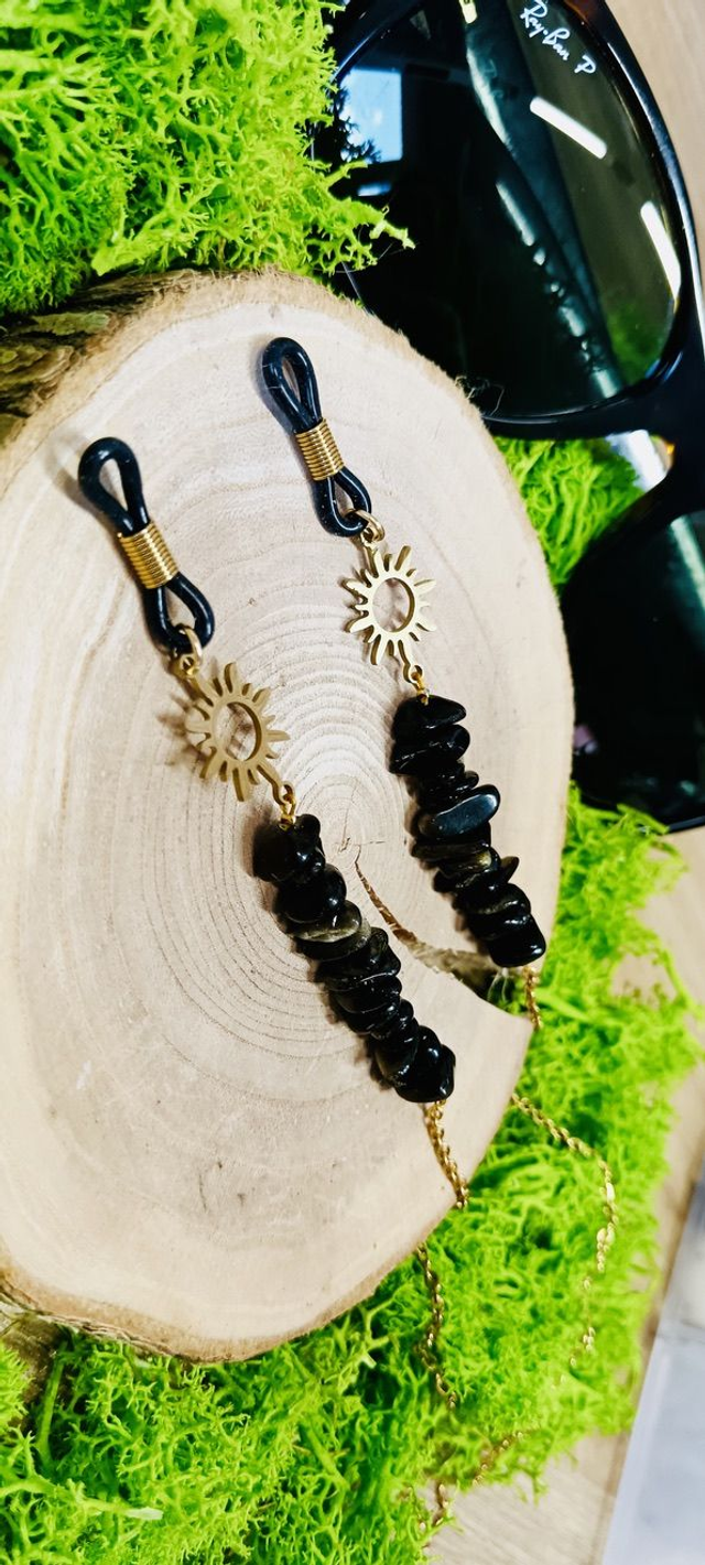 Chaine de lunettes Soleil d'été Obsidienne dorée - Collection d'été Eclats d'Ame
