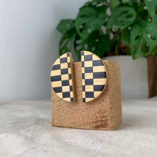 Puces d'oreilles Noir- Collection DAMIER