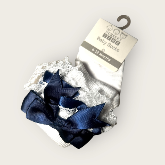 Baby’s Navy Bow Frill Socks 
