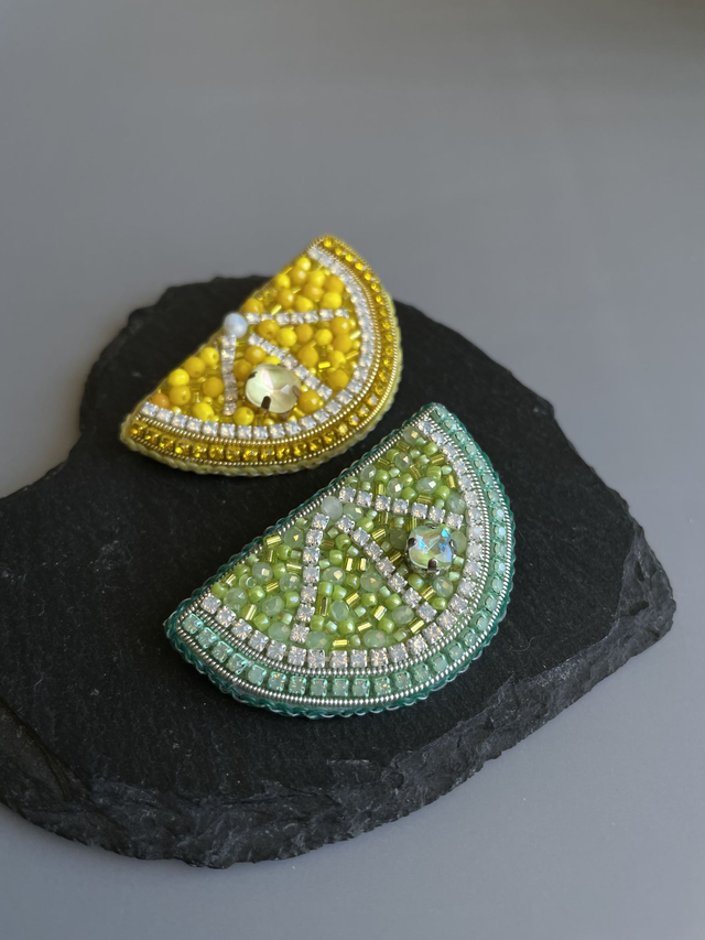 Lime/Lemon beaded brooch