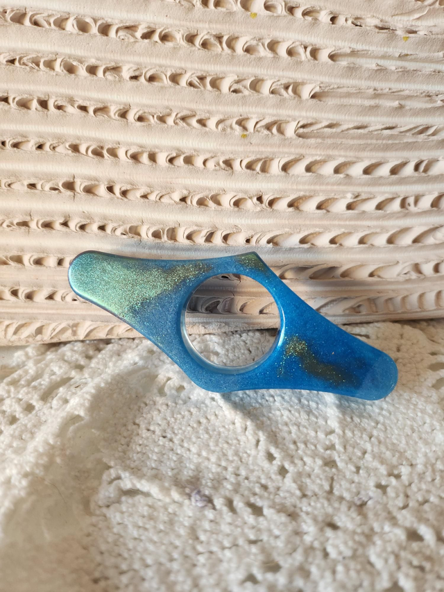 Bague de lecture résine bleue pailletée