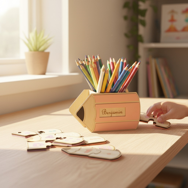 Pot à crayons et stylos en bois, cadeau pour enfants, décor crayon