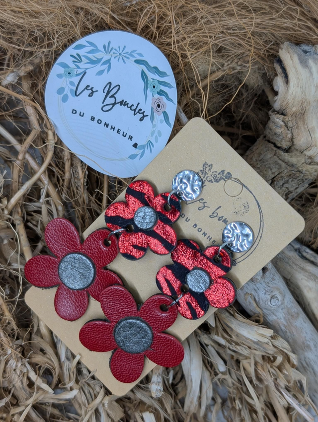 Boucles d&#039;oreilles Marguerite m1072 rouge bordeaux zèbre 