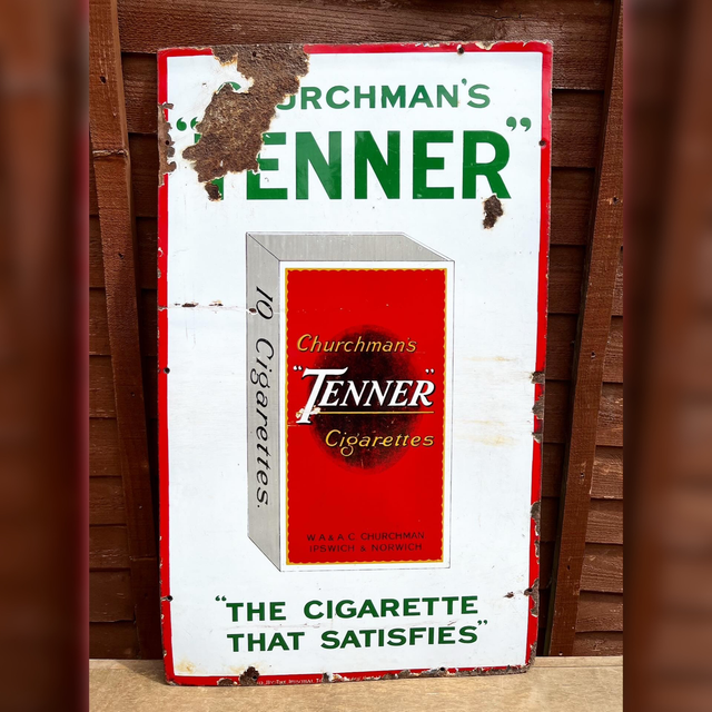1930’s Churchman’s “Tenner” Cigarettes Pictorial Enamel Advertising Sign