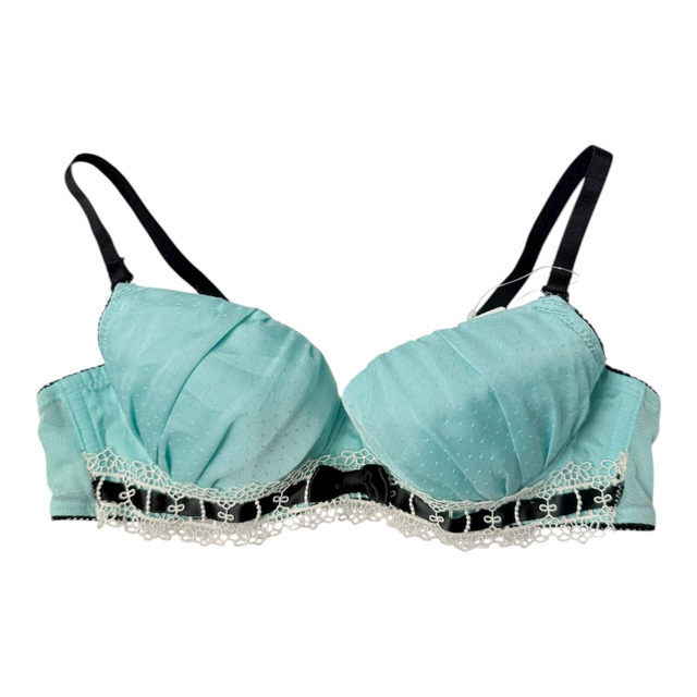 Blue satin polka dot Japanese Bra UK 32A   