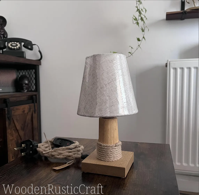 Bedroom Lamp with Rubberwood & Oak Base