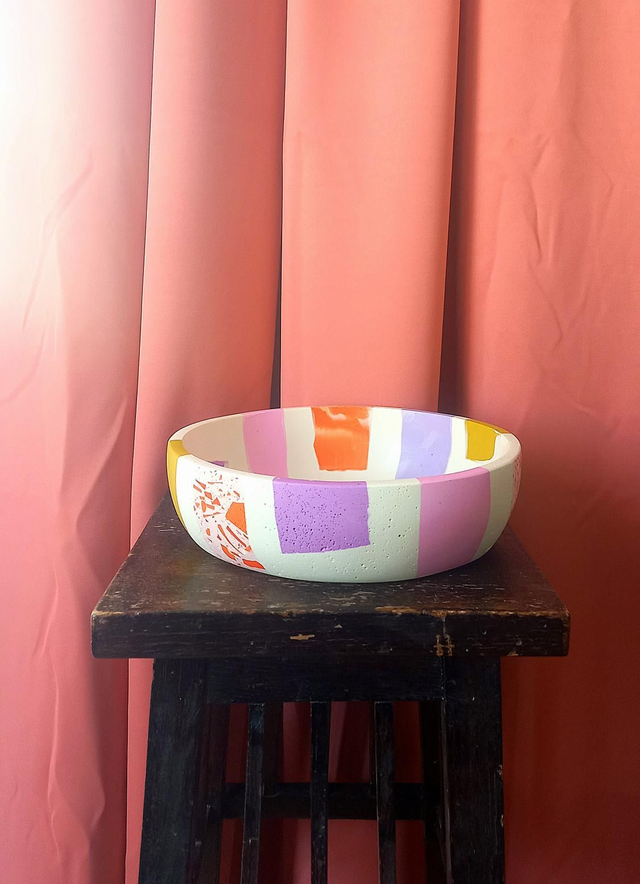 Beżowa miska terrazzo do kuchni na owoce lub dekoracyjna