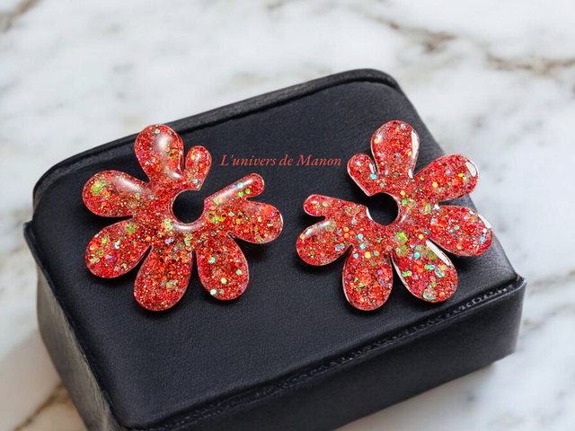 Boucles d&#039;oreilles &quot; Julia &quot;  en résine et paillettes pour femme, tendance 