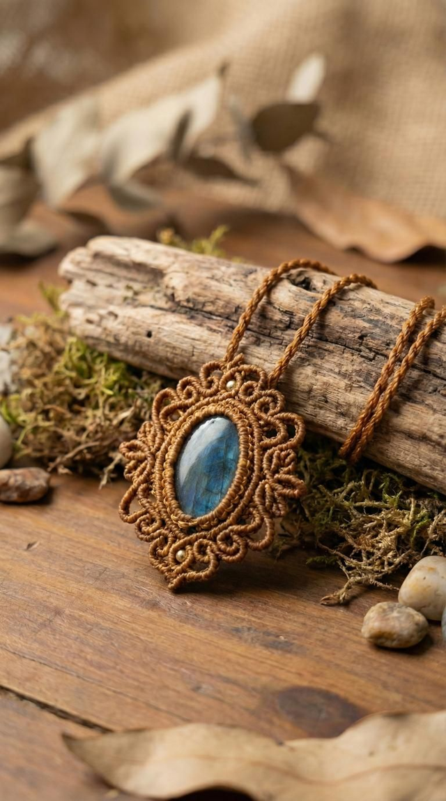 Colar em macramê com labradorita 