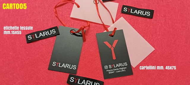 1000 cartellini abbigliamento personalizzati mm. 45x75 + cartellino di cortesia opalino + nastro raso 