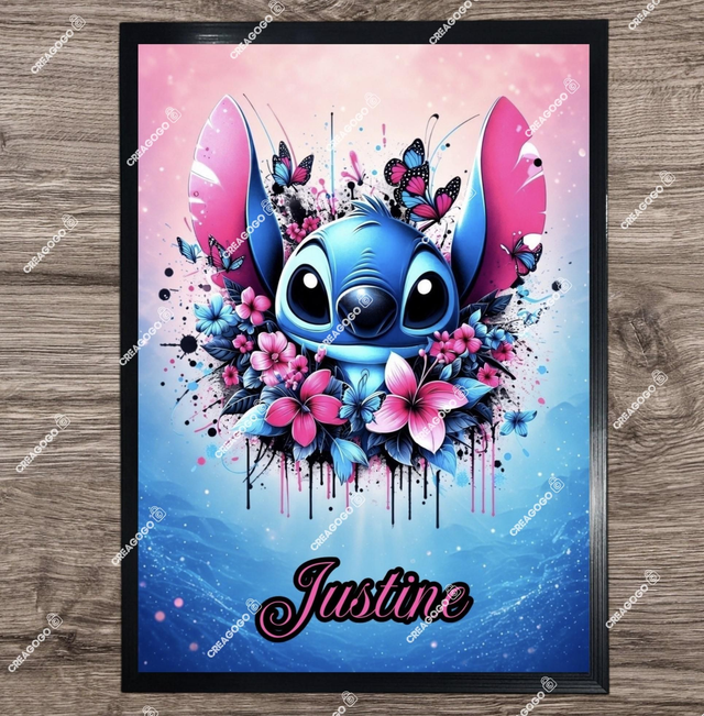 Affiche poster Stitch personnalisé avec Prénom - Cadeau unique pour fan de Disney Stitch et Angel format A4 21X29,7cm