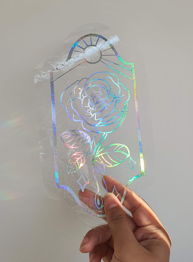 Holographic rose stained-glass window sun catcher 