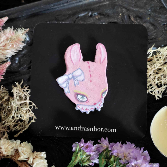 Pins ~ Pastel pink rabbit, unique piece ~ Polymer clay