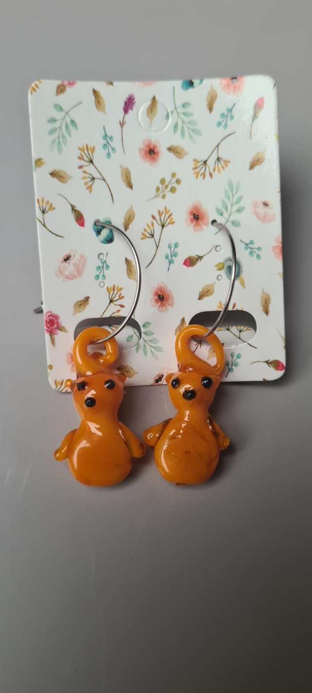 Earrings handmade orange glass teddy bear earrings hoops