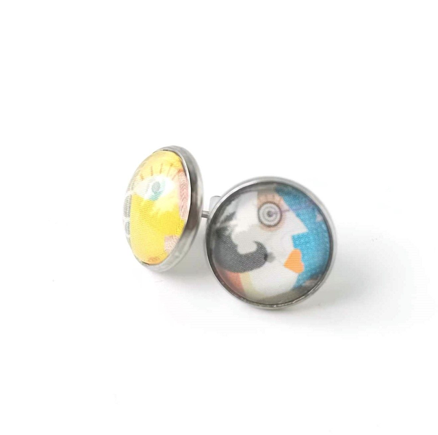 Puces d&#039;oreilles en PAPIER recyclé - Visages - Pièces Artisanales et Uniques