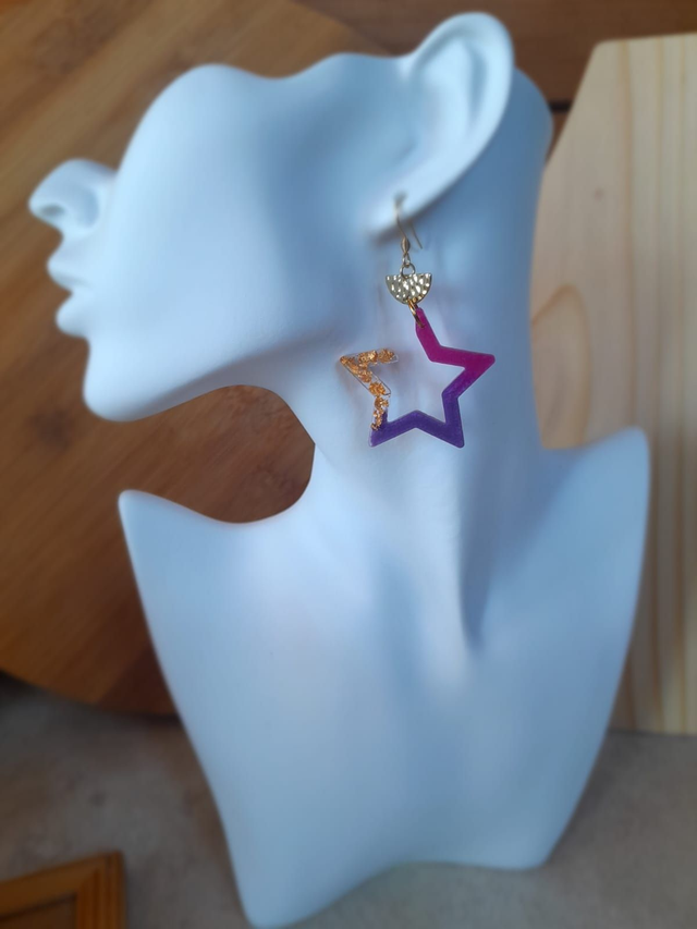 ✨LOUISE ✨Boucles d'oreilles en résine en forme d'étoiles - Rose Violet Doré