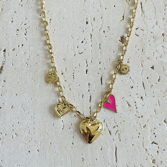 Ketting hartje roze goud 