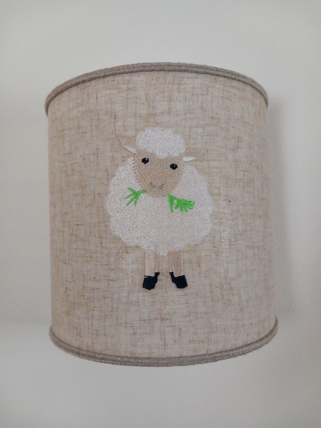 Applique murale lin brodé mouton électrifiée demi-cercle 