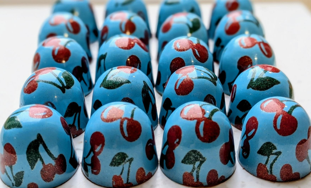 Cherry and marzipan filled, dark chocolates, box of 6