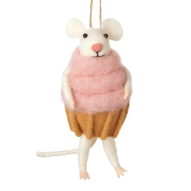 Felt Mouse in Cupcake Hanging Decoration