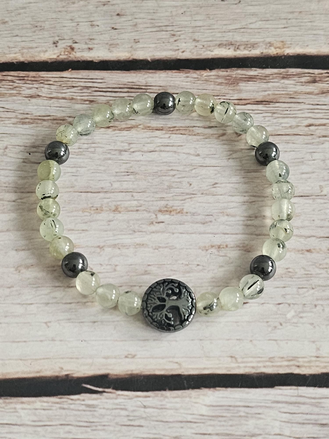 Bracelet en Préhnite &amp; Hématite – 6 mm