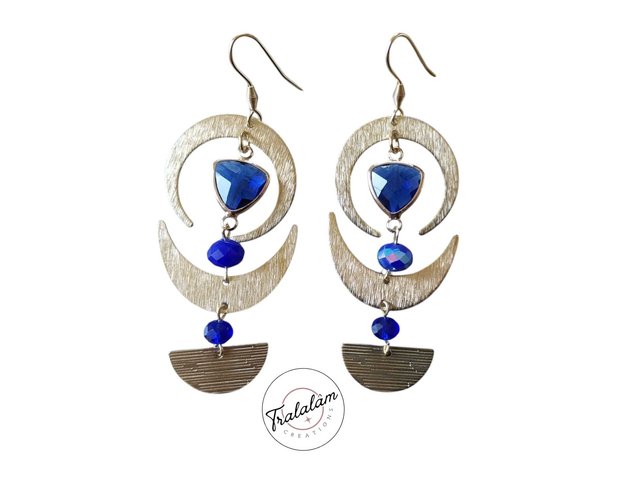 ✨Boucles d’oreilles &quot;lunes cabochon triangle bleu profond&quot;✨