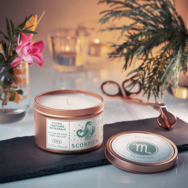 Bougie parfumée aromathérapie en cire de soja 100% naturelle - Scorpion, 200g