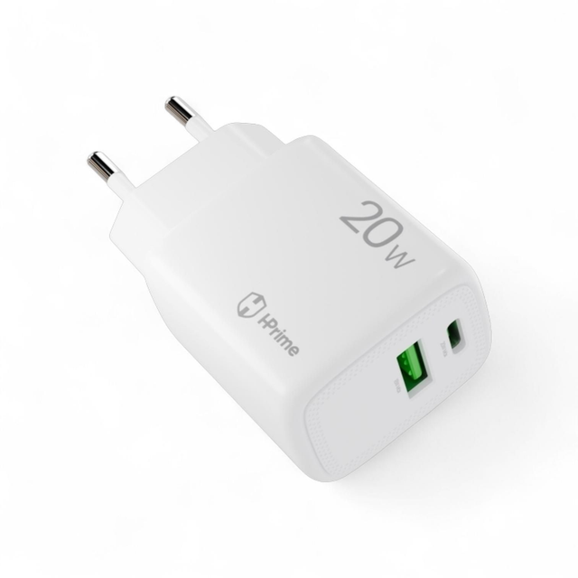 Carregador de Parede HPrime Charge20 20W 1 USB-C 1 USB-A Branco