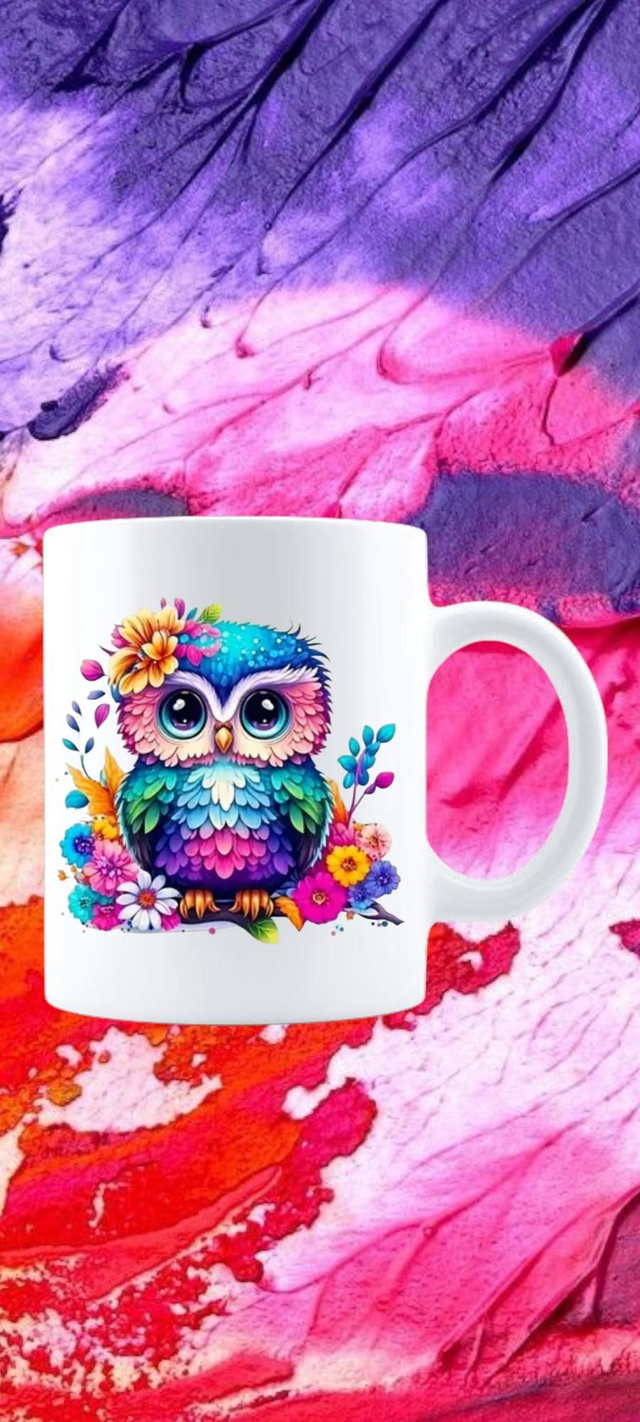 Keramik Kaffeebecher Eule Bunt 