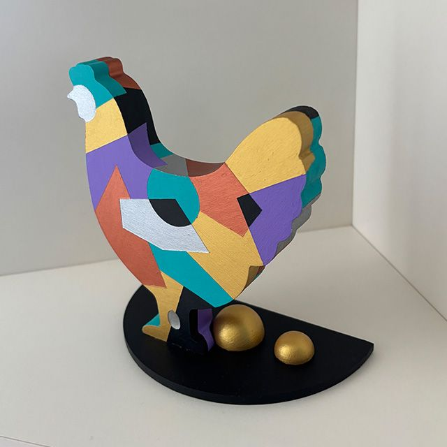 Sculpture &quot; GOLD CHICKEN &quot; - cocotte et ses œufs