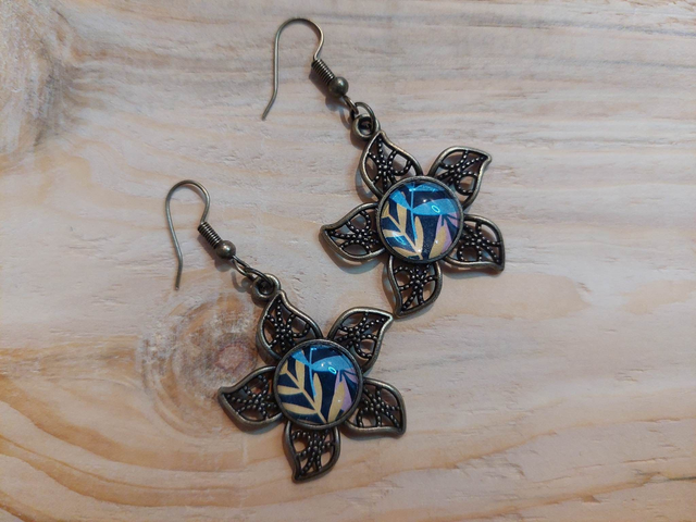 Boucles d'oreille cabochon pendante étoile Feuillage tricolore