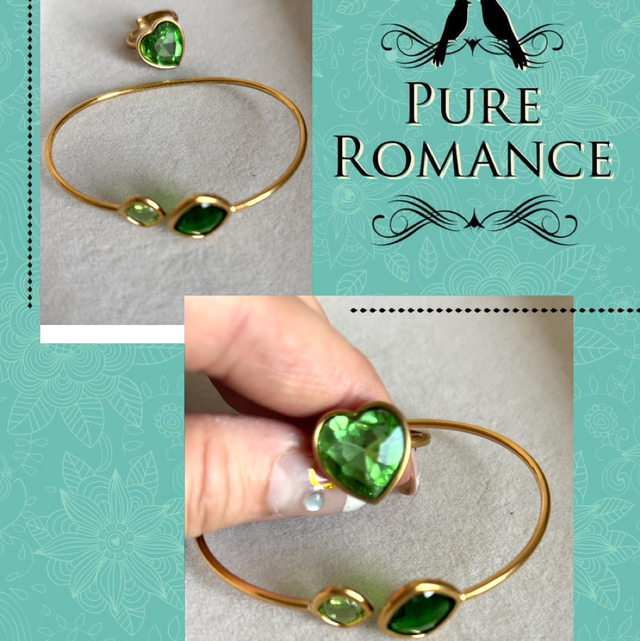 Parure Cylia bracelet et bague cristal vert