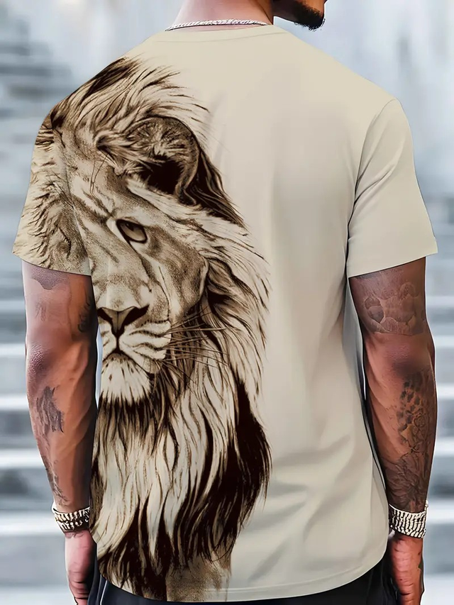 Men's Lion Graphic Henley T-Shirt