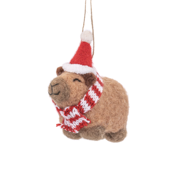 Capybara With Santa Hat Felt Decoration