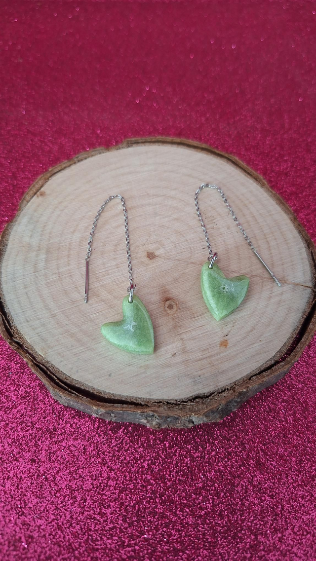 Boucles d&#039;oreilles à enfiler argentées cœurs anis