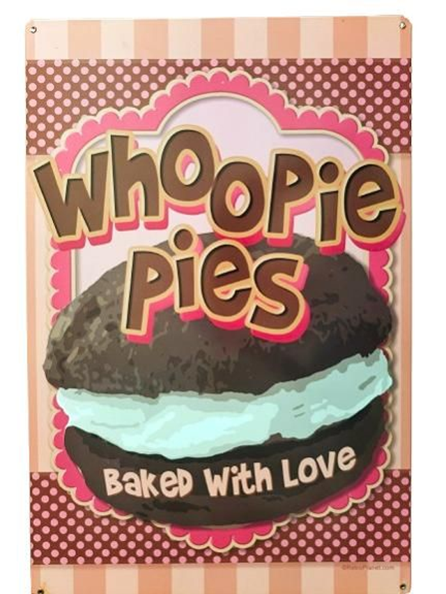 Plaque métal tôle épaisse grand format / Whoopie pies/ aspect vintage/ occasion T.B.E
