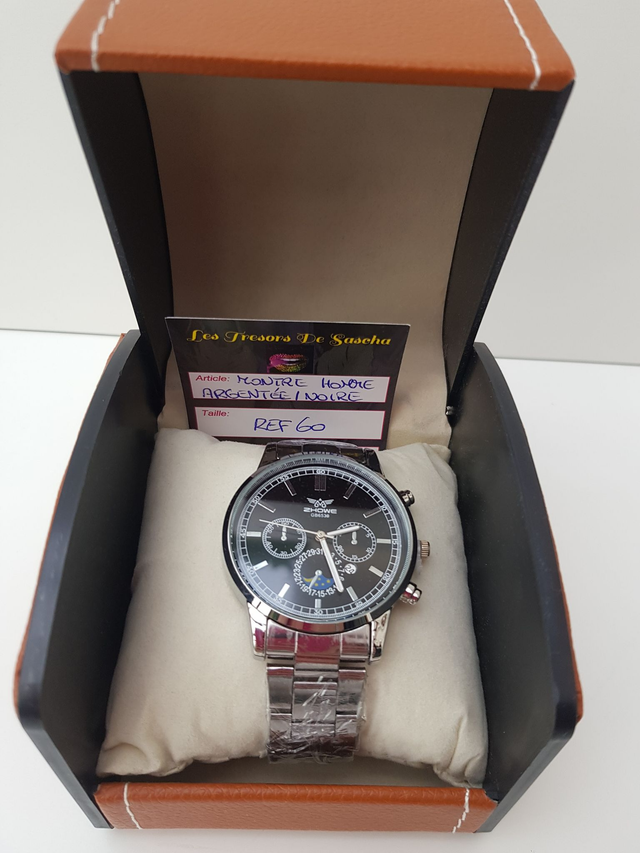 Montre Argentée Noire Homme