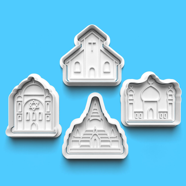 Places of Worship Cookie Cutter Embosser Set of 4 Cutters &amp; Stamps Biscuit Mould Debossed Sugar Biscuits