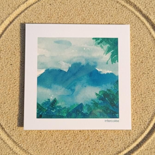 Aquarelle mini - Les Pitons du Carbet dans la brume - reproduction