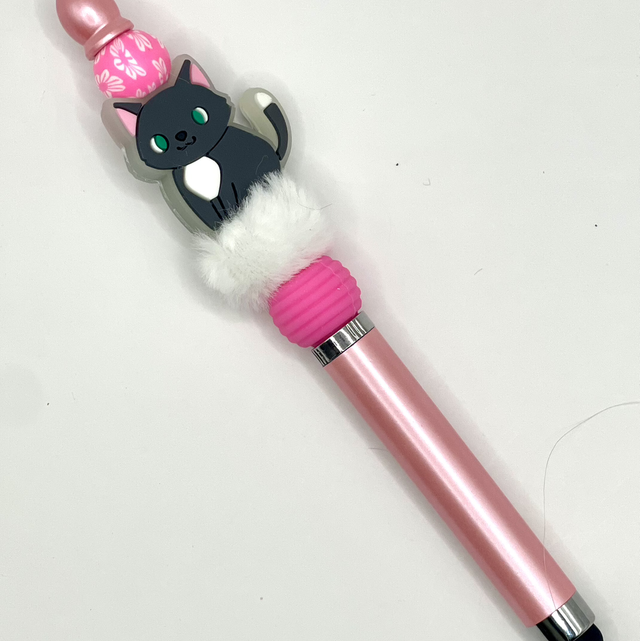 S69 - Stylo à perles chat gris
