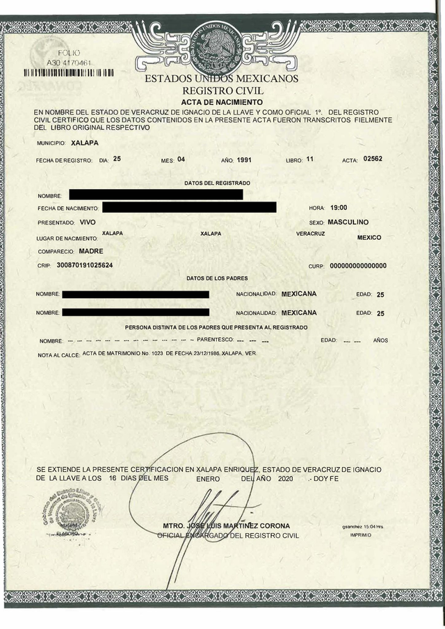 Trad acte de naissance mexicain