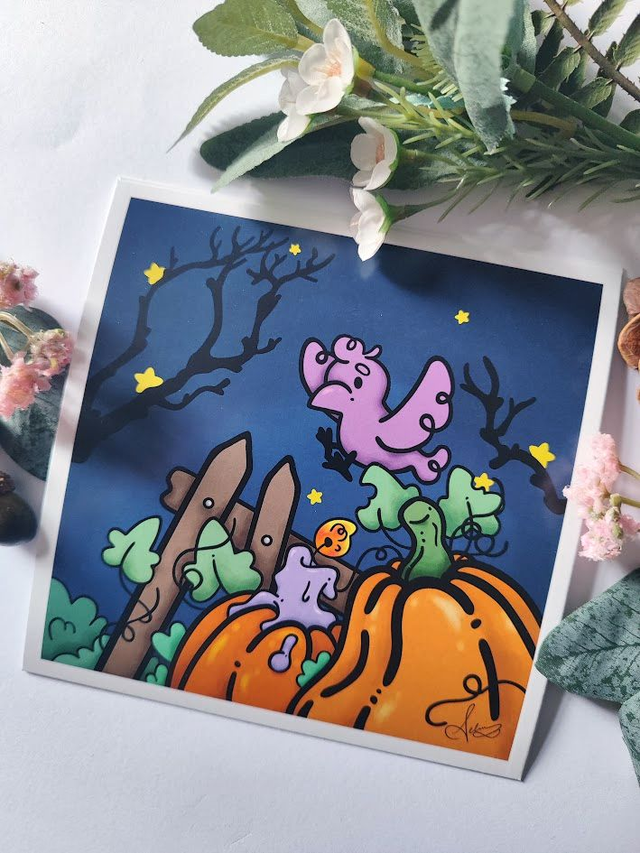 Crow and Pumpkins Square Art Print